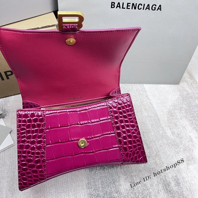 Balenciaga專櫃爆款鱷魚紋櫻桃紅色中號Hourglass沙漏包 巴黎世家頂級原單手提肩背包 fyj1205